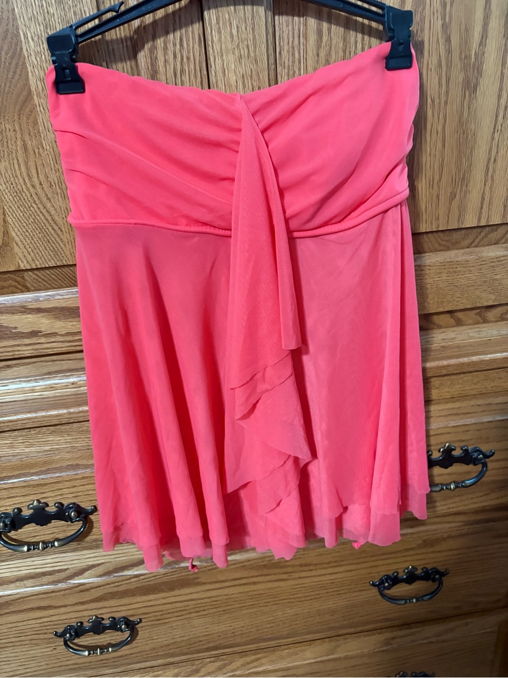 VENUS Coral-Pink Strapless Ruffle Swim Cover-Up